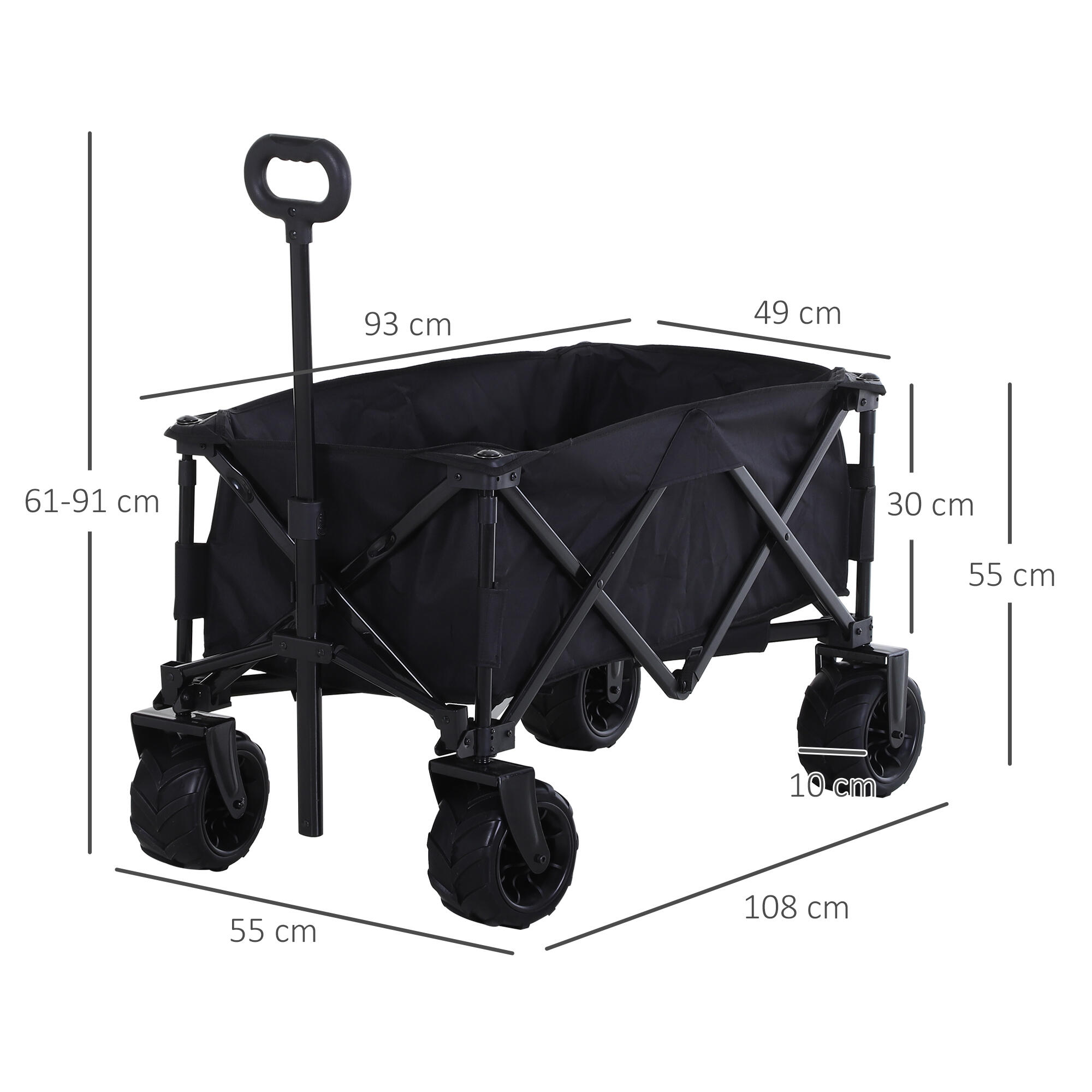 Carrinho de transporte 108x55x61-91 cm preto Outsunny 2/7