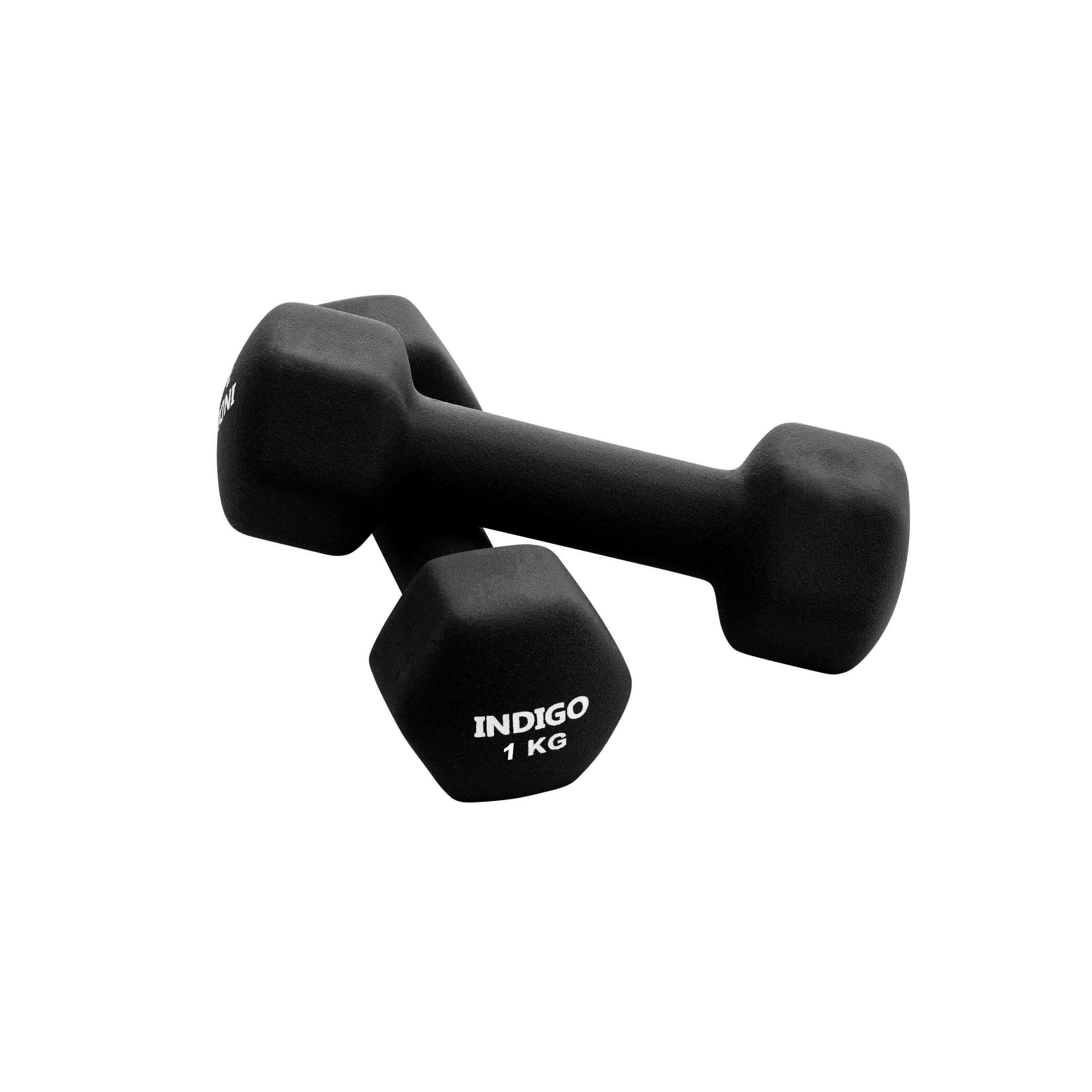 INDIGO SPORTS Mancuernas Hexagonales de Neopreno INDIGO Negro 1 kg