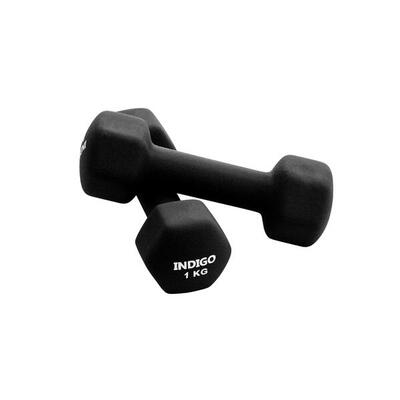 Paar zeshoekige neopreen halters fitness indigo roze 5 kg