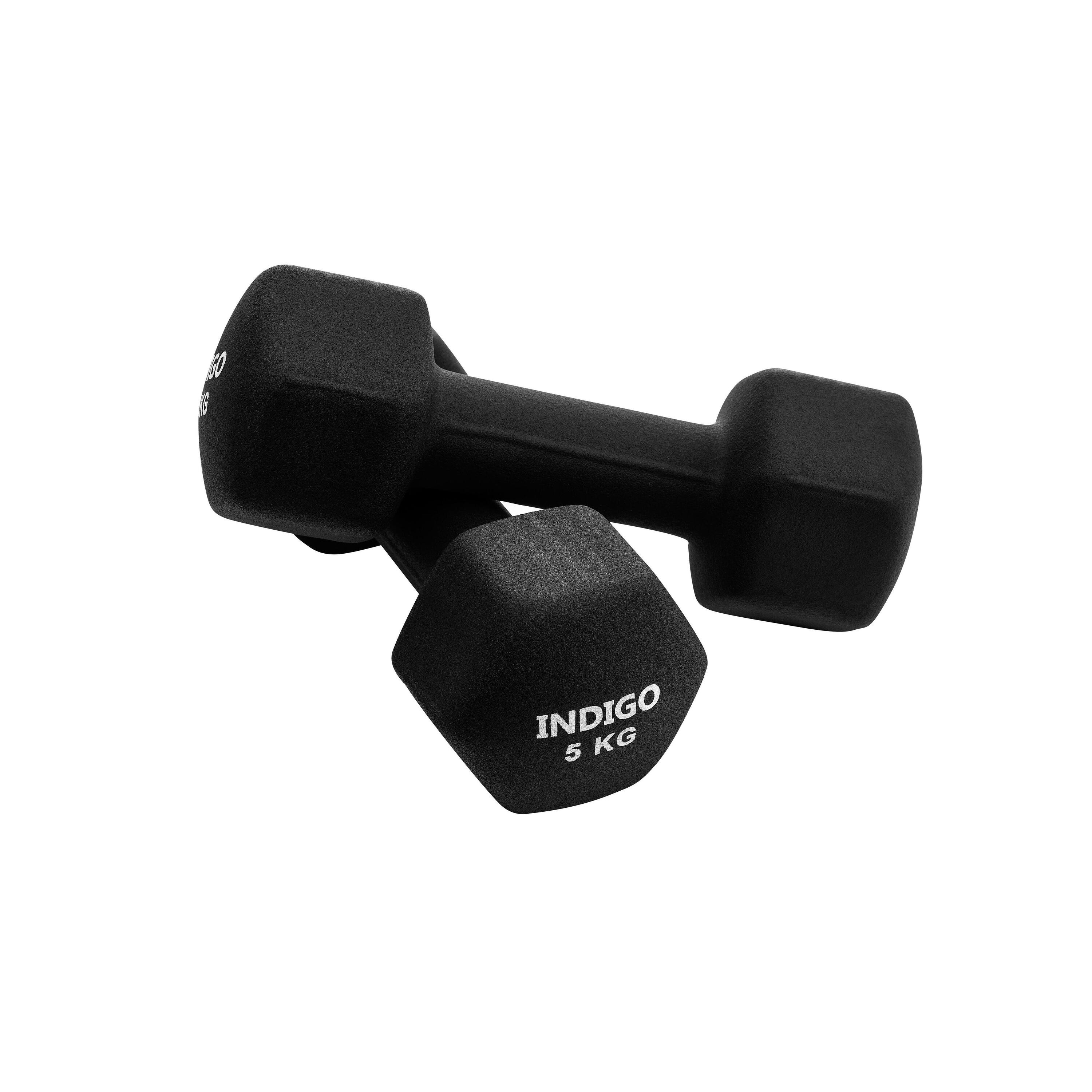 INDIGO SPORTS Mancuernas Hexagonales de Neopreno INDIGO Negro 5 kg