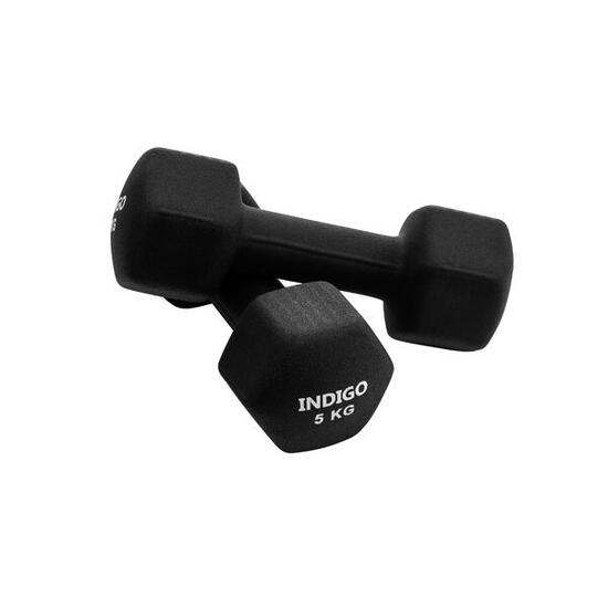 Paire d'Haltères Hexagonaux Fitness en Néoprène INDIGO Noir 5 kg