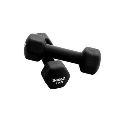 Paar zeshoekige neopreen halters fitness indigo roze 5 kg