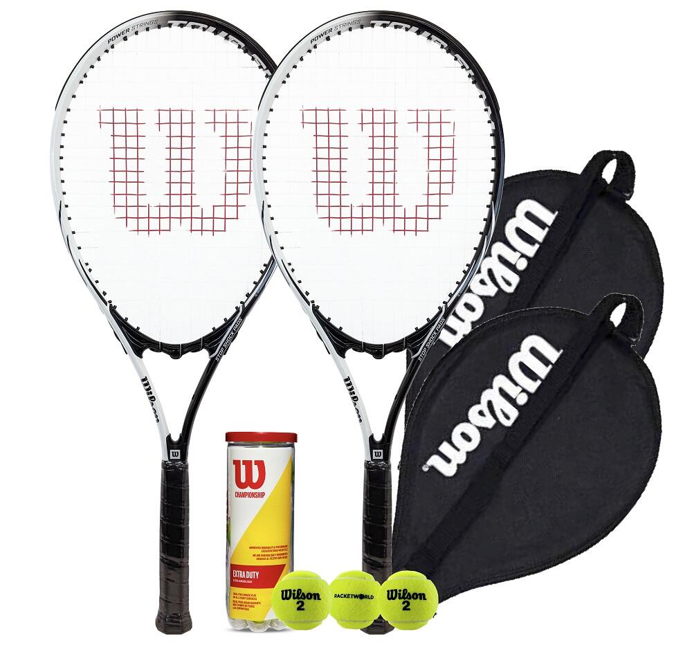 WILSON Wilson Tour Slam Black/White Tennis Racket Twin Set, Covers & 3 Tennis Balls