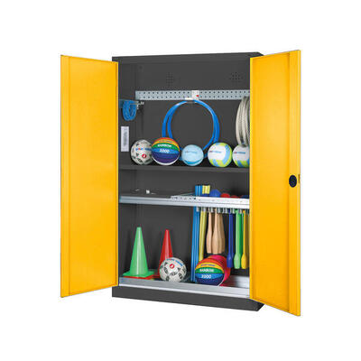 Modul-Sportgeräteschrank Komplettausstattung mit Vollblech-Flügeltüren. HxBxT