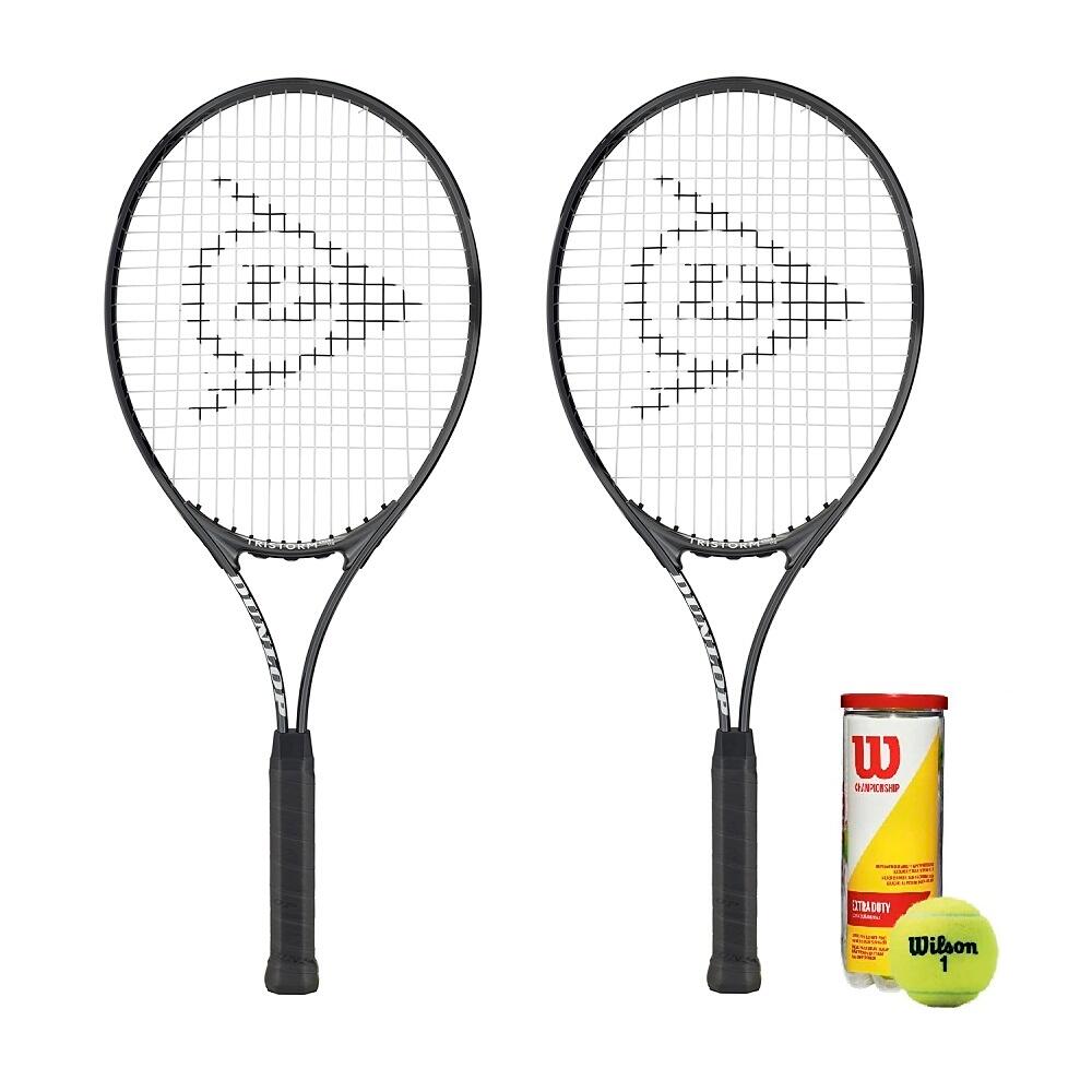 DUNLOP Dunlop Tristorm 110 Tennis Racket Twin Set & 3 Tennis Balls