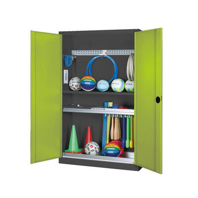 Modul-Sportgeräteschrank Komplettausstattung mit Vollblech-Flügeltüren. HxBxT