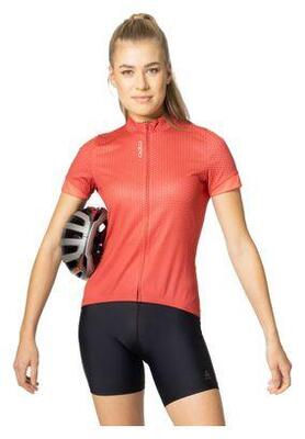 Odlo Essential Maglia donna a manica corta con zip Rosso / Rosso
