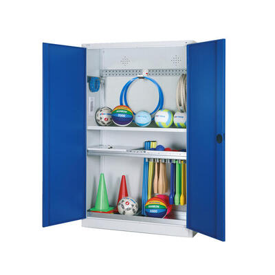Modul-Sportgeräteschrank Komplettausstattung mit Vollblech-Flügeltüren. HxBxT