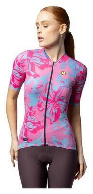 Honolulu dames fietsshirt korte mouw – roze, bloemenprint