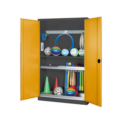 Modul-Sportgeräteschrank Komplettausstattung mit Vollblech-Flügeltüren. HxBxT
