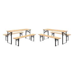 Lot de 2 tables de réception pliantes bois de sapin 2 bancs naturel | sweeek
