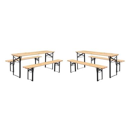 Lot de 2 tables de réception pliantes bois de sapin 2 bancs naturel | sweeek