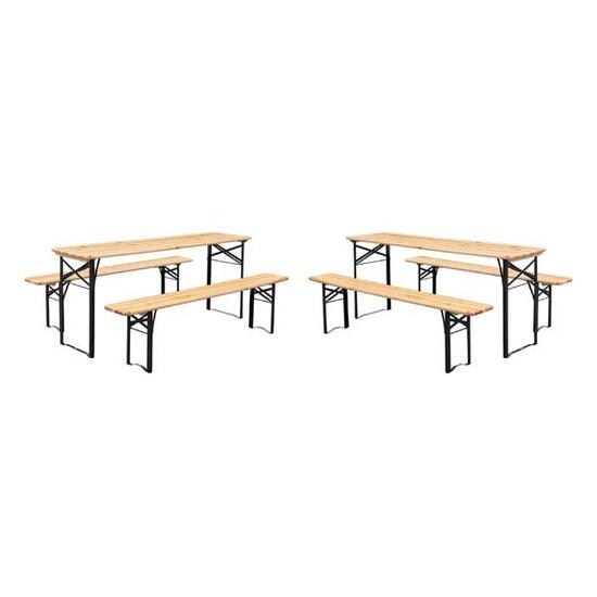 Lot de 2 tables de réception pliantes bois de sapin 2 bancs naturel | sweeek