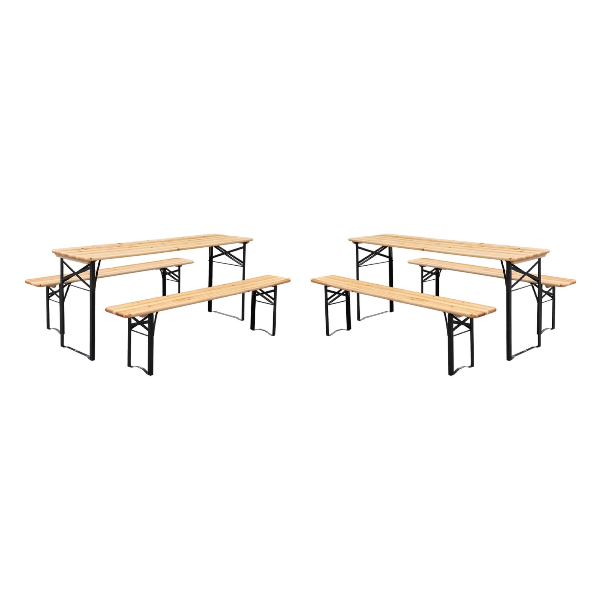 Sweeek - Lot De 2 Tables De Réception Pliantes Bois De Sapin 2 Bancs Naturel | Sweeek - Table De Camping - Marron - No Size - Decathlon