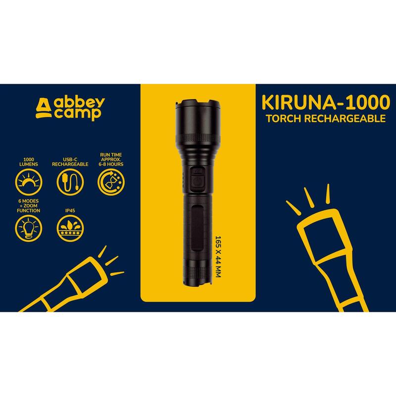 Lanternă reîncărcabilă Kiruna 1000 lm USB-C Negru