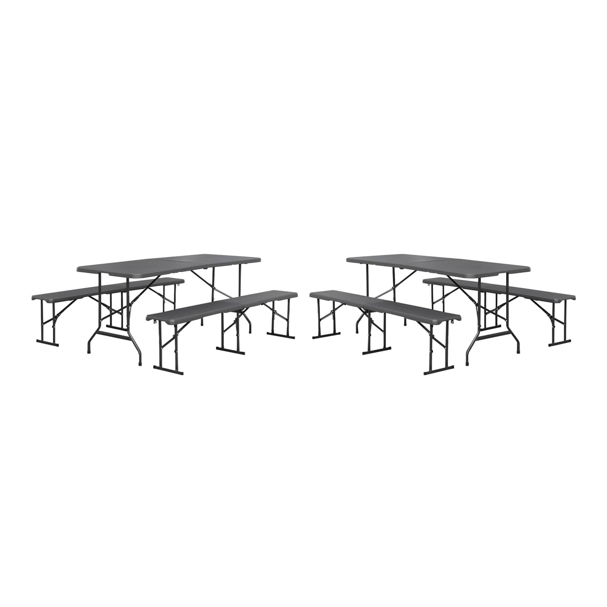 Sweeek - Lot De 2 Tables De Réception Pliantes Acier 2 Bancs Gris Foncé | Sweeek - Table De Camping - Gris - No Size - Decathlon