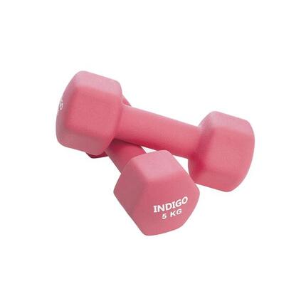 Paire d'Haltères Hexagonaux Fitness en Néoprène INDIGO Rose 5 kg