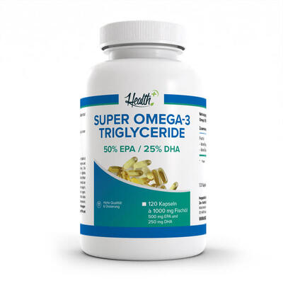 HEALTH+ Super Omega 3 Triglyceride Fischöl. 120 Kapseln