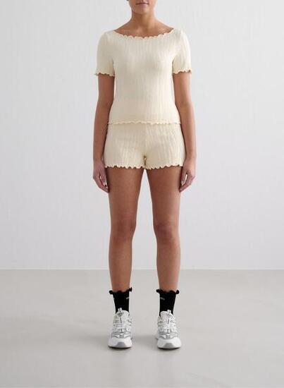 Femme Shorts Texturé Évacuant l'humidité Blanc d'Amande