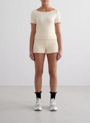 Femme Shorts Texturé Évacuant l'humidité Blanc d'Amande