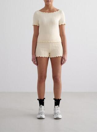 Femme Shorts Texturé Évacuant l'humidité Blanc d'Amande