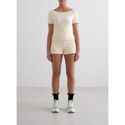 Femme Shorts Texturé Évacuant l'humidité Blanc d'Amande