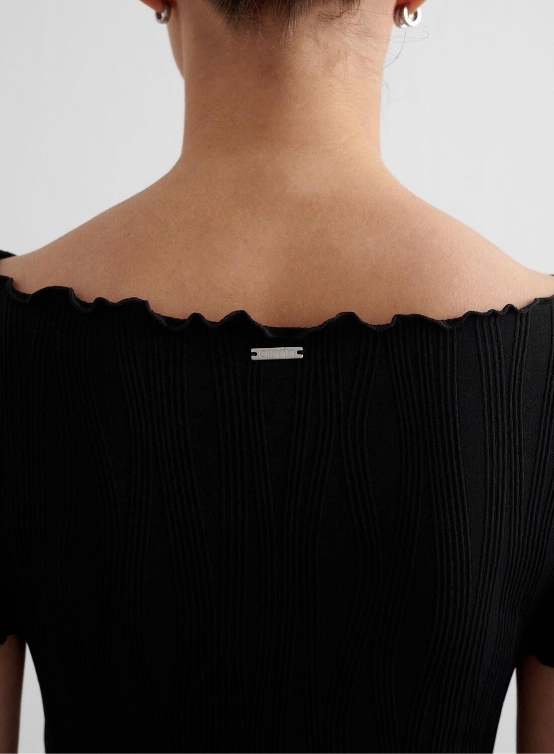 Femme Haut Manches Courtes Respirant Extensible Maille Ondulée Court Tulip Noir 5/6