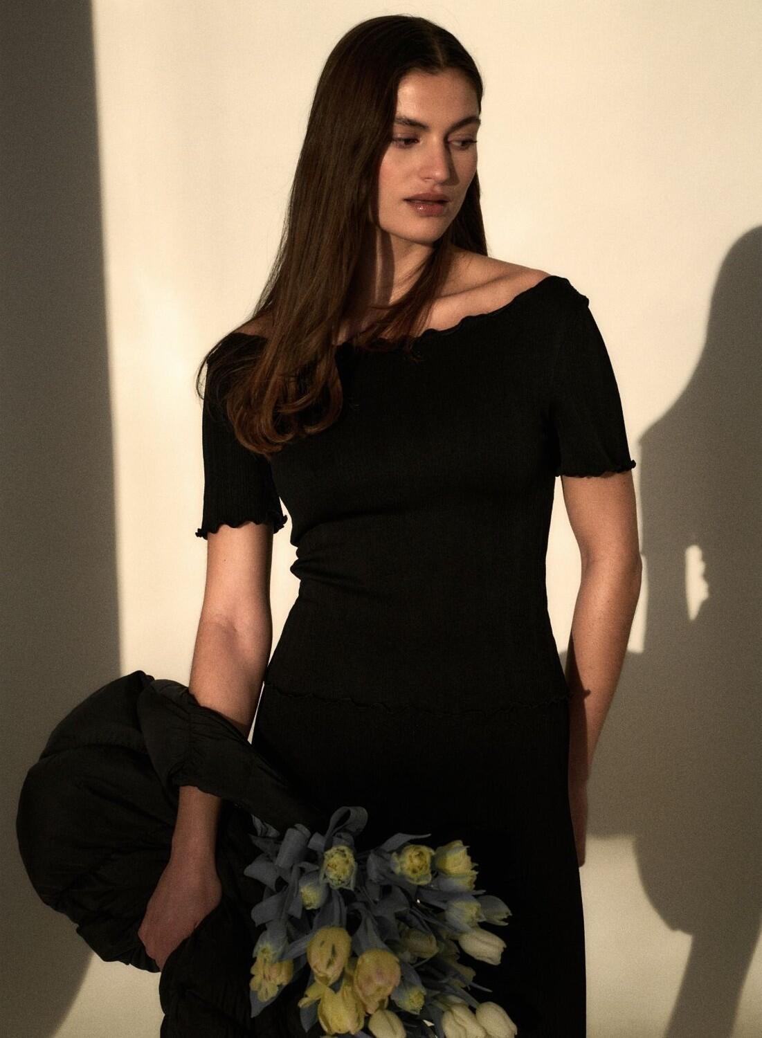 Femme Haut Manches Courtes Respirant Extensible Maille Ondulée Court Tulip Noir 6/6