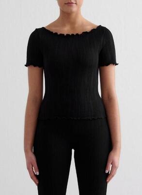 Dames shirt met korte mouwen textuur vochtafvoerend zwart