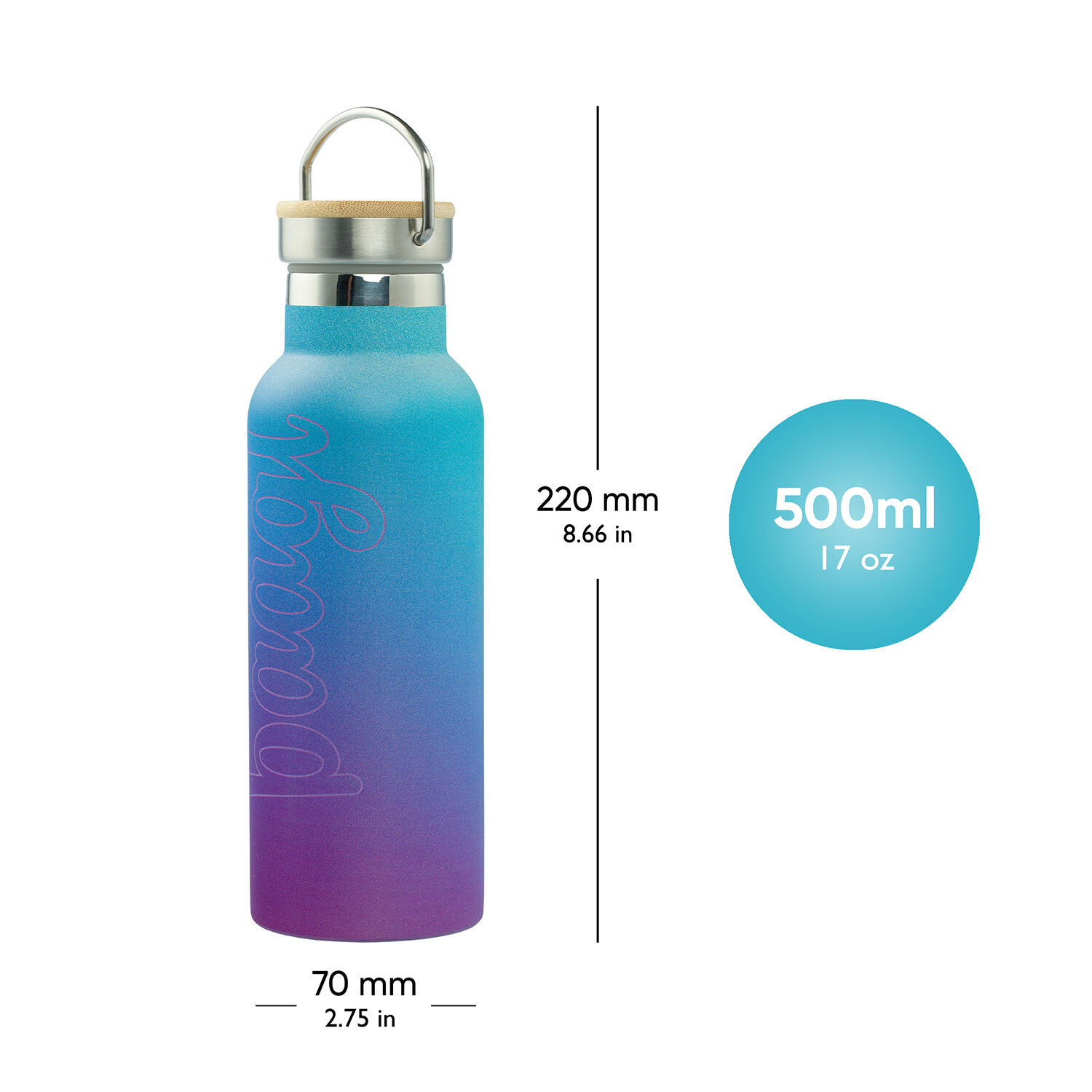 Thermoflasche mit Bambusdeckel Gradient blau-violett, 500 ml 4/4