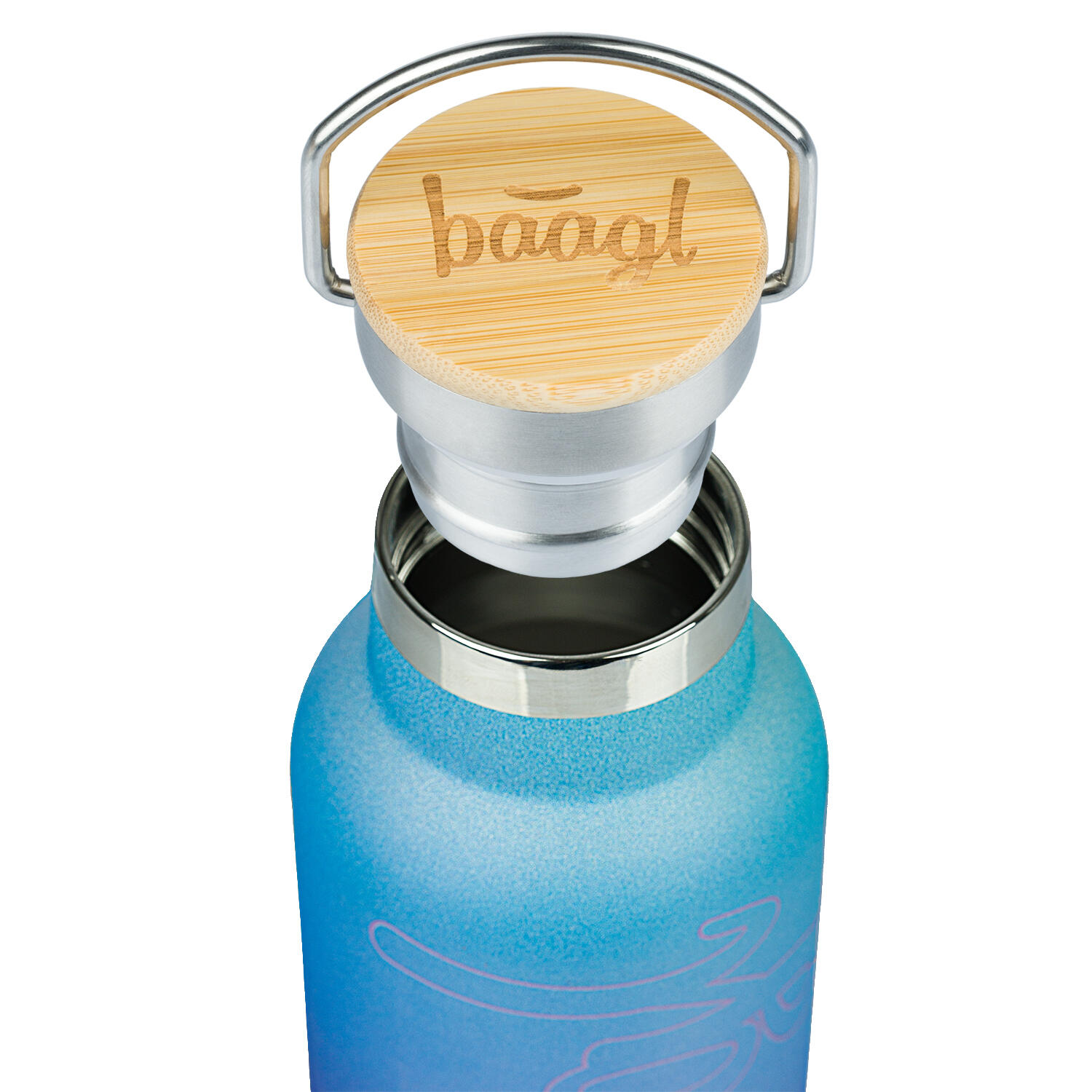 Thermoflasche mit Bambusdeckel Gradient blau-violett, 500 ml 3/4