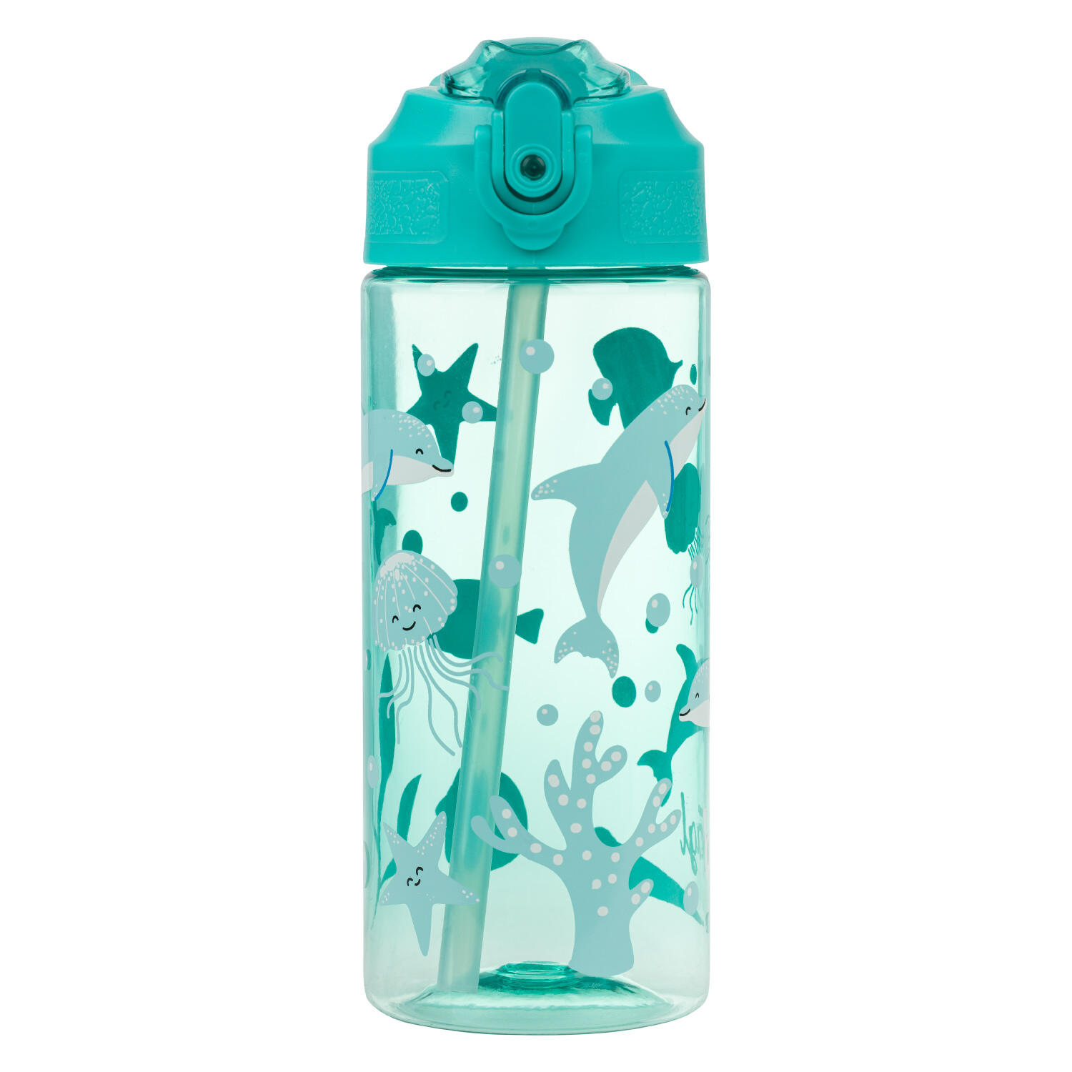 Tritanová láhev na pití s brčkem Delfín, 500 ml 2/5