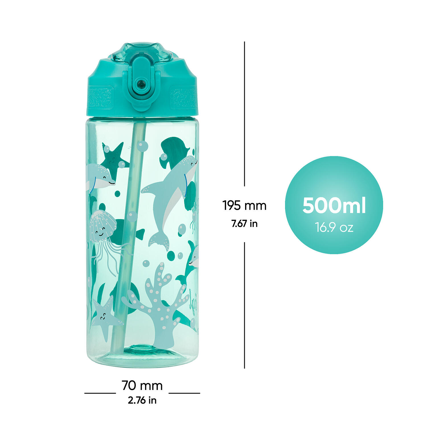 Tritanová láhev na pití s brčkem Delfín, 500 ml 5/5