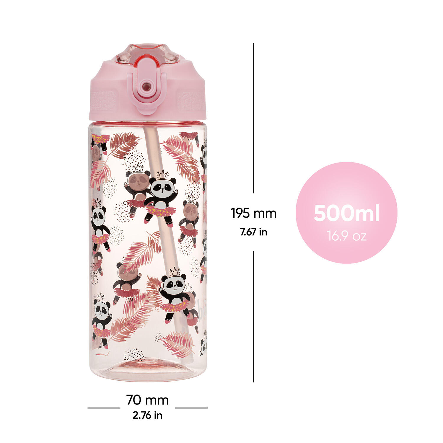 Tritanová láhev na pití s brčkem Panda, 500 ml 5/6