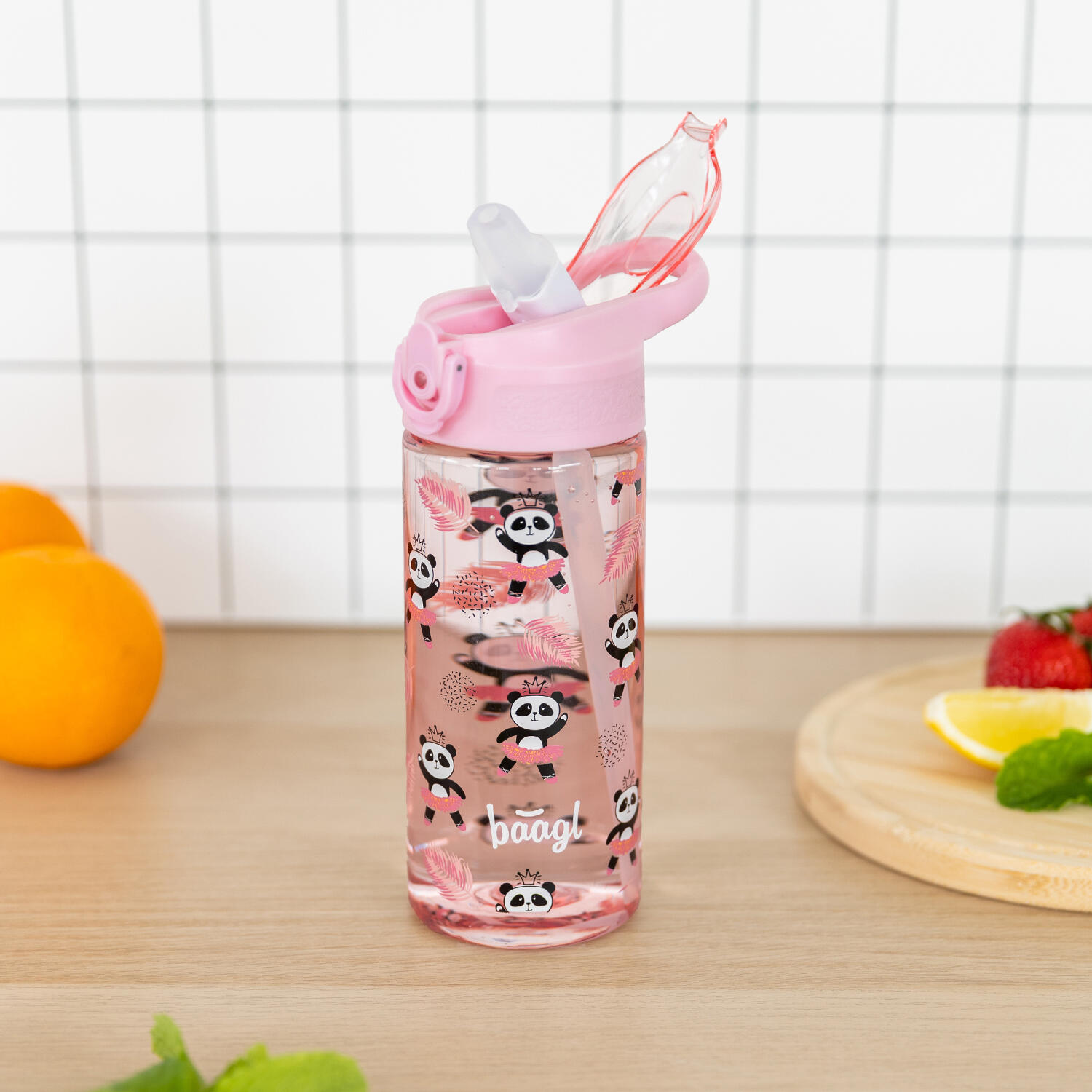 Tritanová láhev na pití s brčkem Panda, 500 ml 6/6
