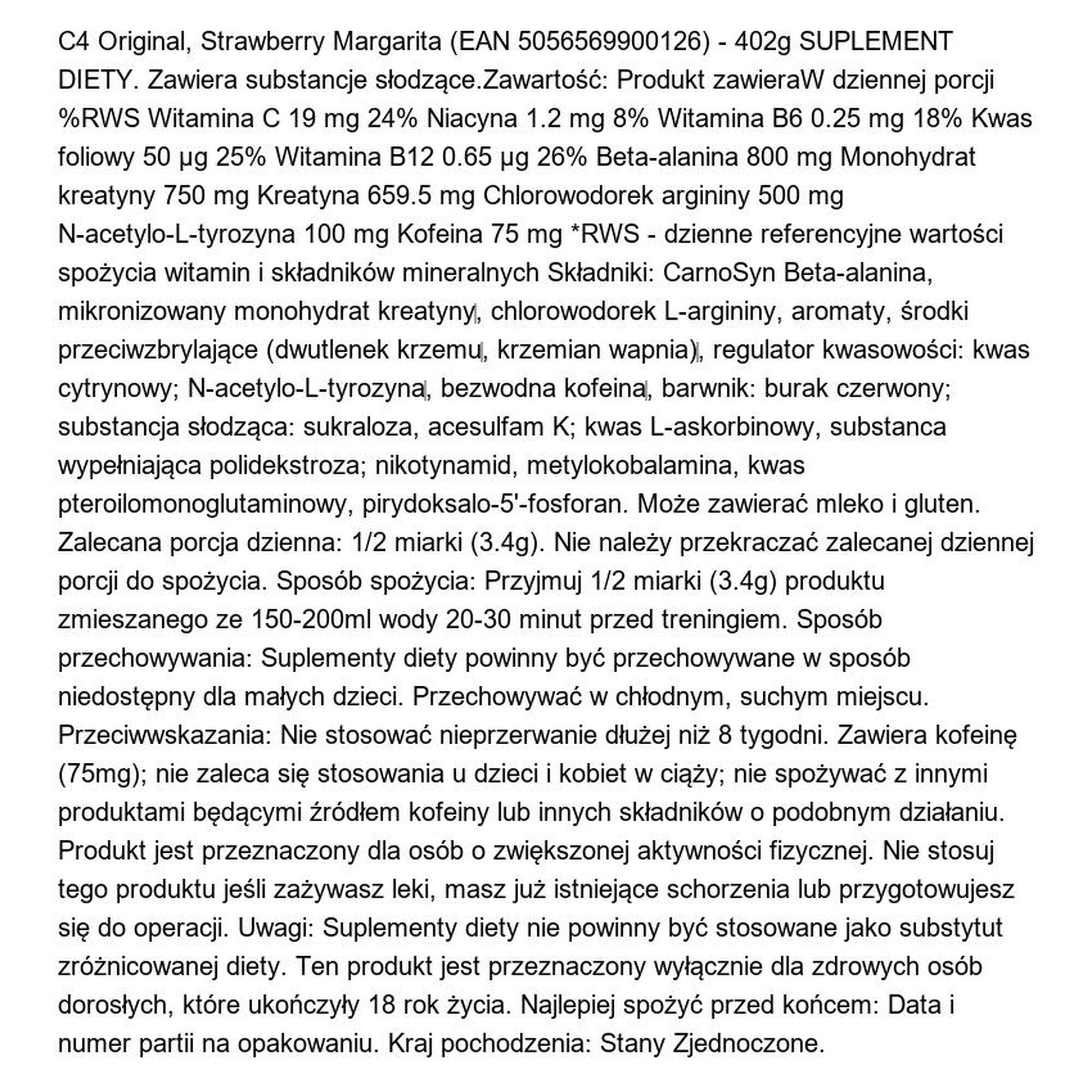 Przedtreningówka C4 Original Strawberry Margarita Cellucor 402g