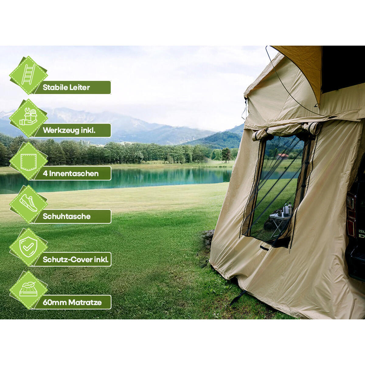 Dachzelt Family + Anbau für 4 Personen Khaki 160 cm 4/8