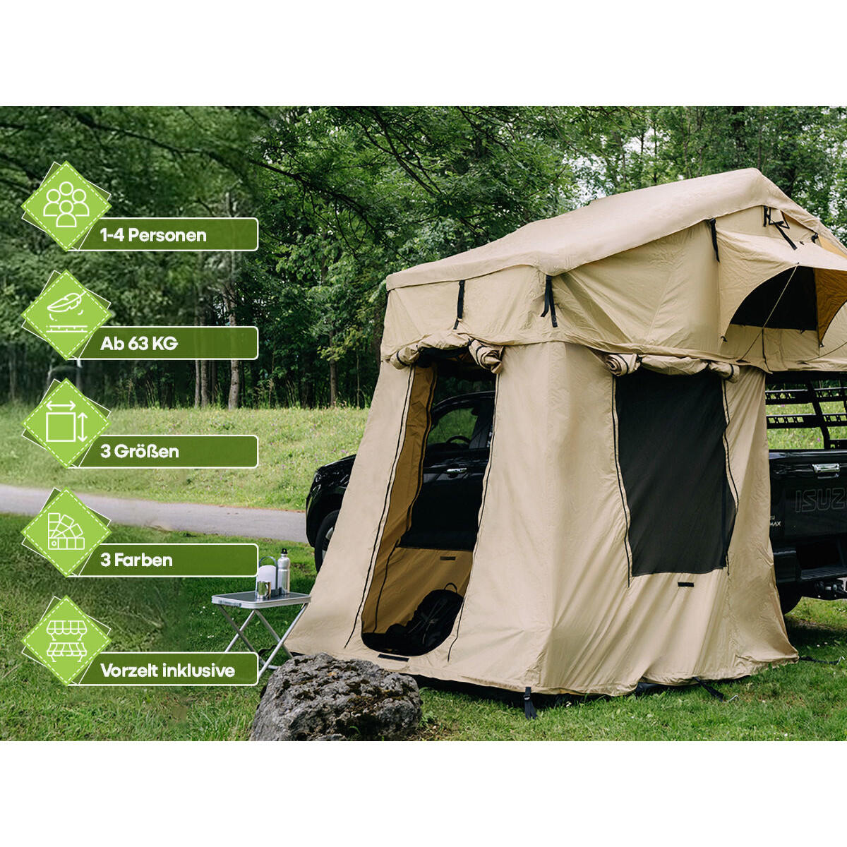 Dachzelt Family + Anbau für 4 Personen Khaki 160 cm 2/8