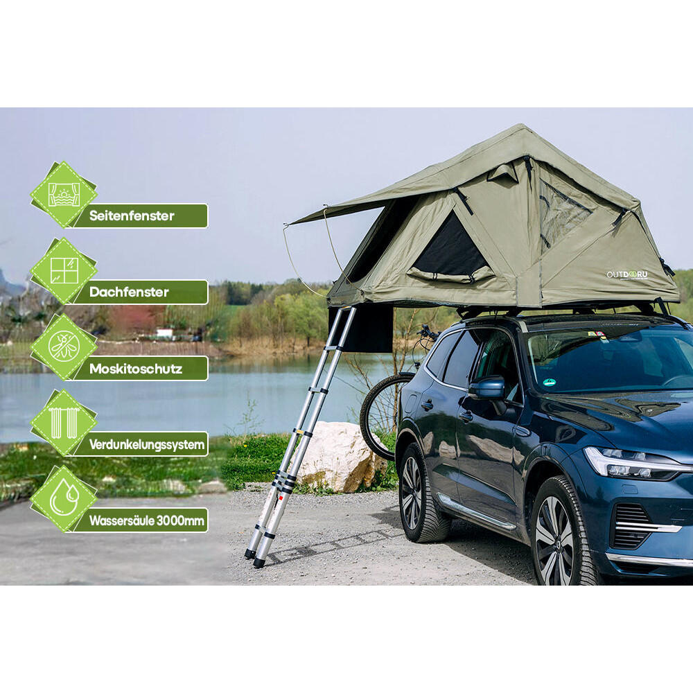 Dachzelt Compact - 2 Pers. 130cm Khaki - inkl. Dachfenster, Leiter, Cover |  Decathlon