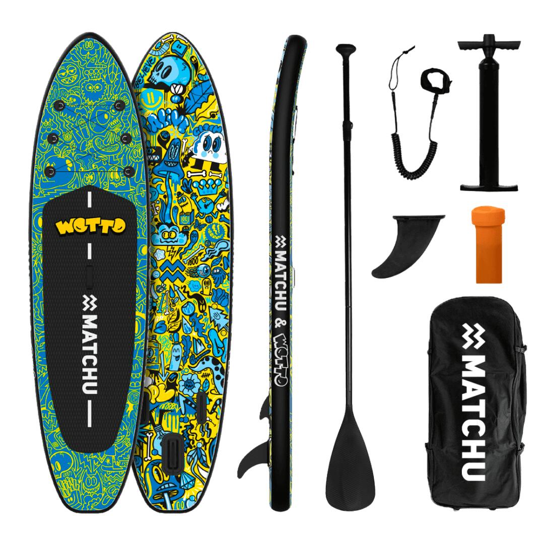 Matchu Sports - Stand Up Paddle Board Gonflable - Édition Limitée - Wotto - Planche De Stand Up Paddle - Bleu|jaune|vert - 320 Cm - Decathlon
