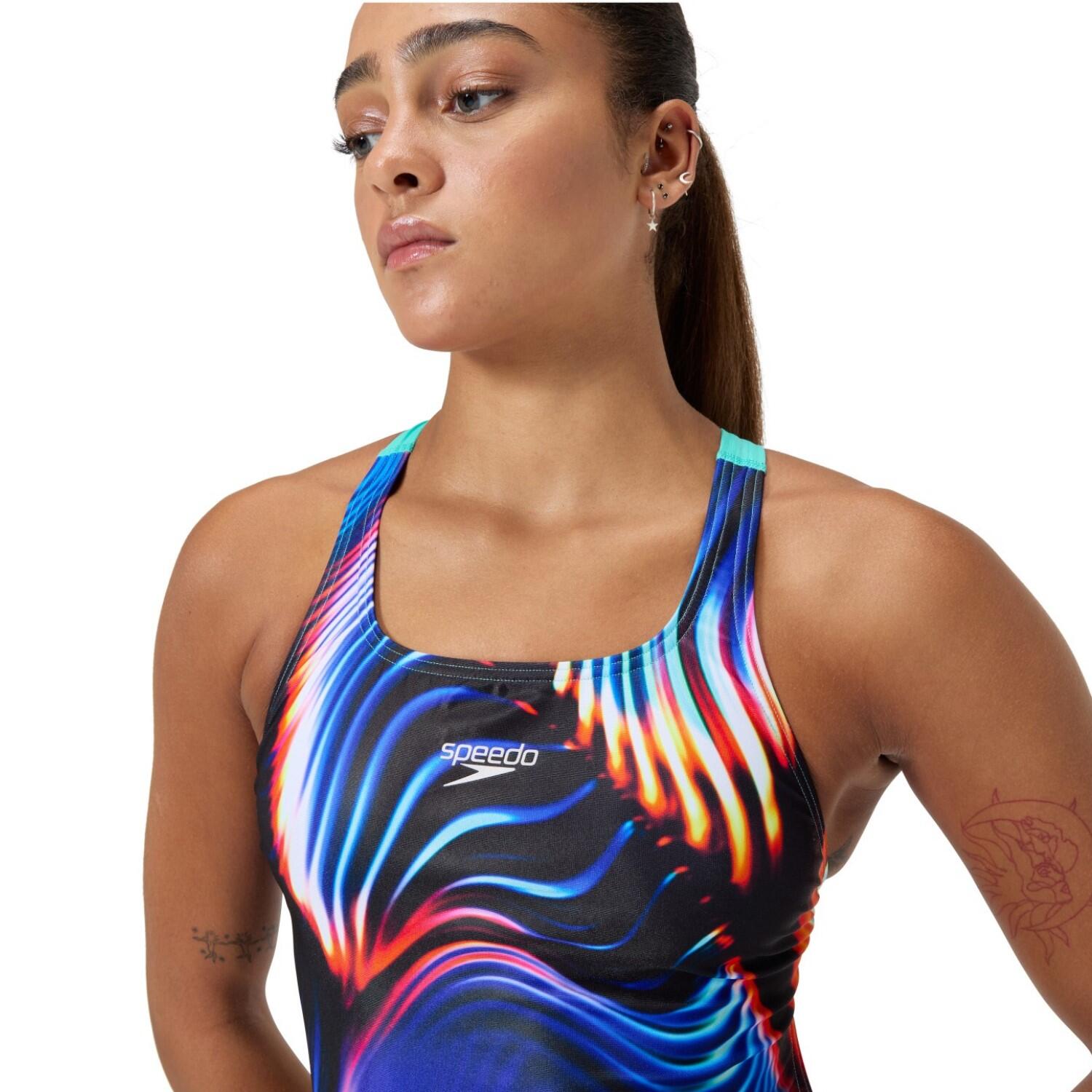 Maillot de bain Speedo Allover Printed Leaderback Noir / Bleu 6/7