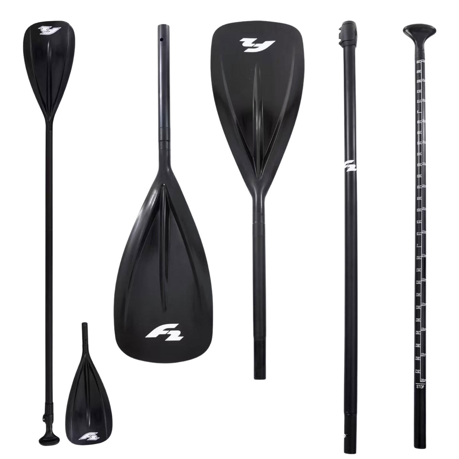 F2 F2 Marken SUP Paddel Kajak Alu 4 teilig 170-241cm 2in1 Paddle Schwarz 2025