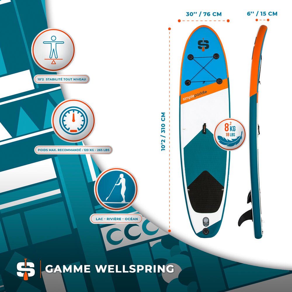 Opblaasbaar Paddle S2 10'2'' (310x76 x13cm) met peddel, leash, pomp en draagtas 3/7
