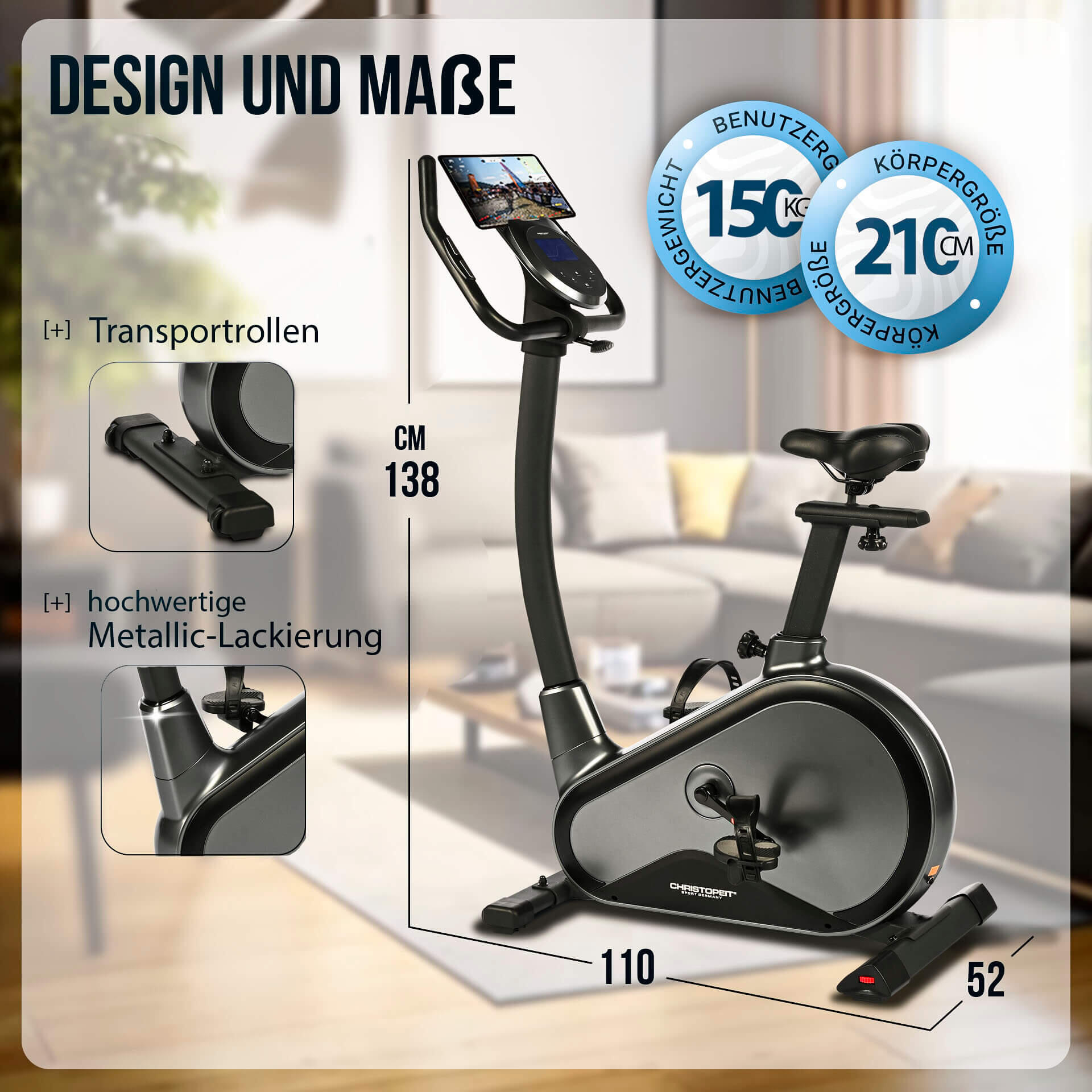 Heimtrainer  - Induktion - 21 Programme - Kinomap - bis 210cm - EM 8000 6/7