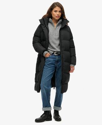 Lang geschnittene Steppjacke mit Kapuze von SUPERDRY
