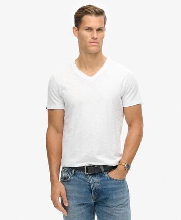 T-shirt à col en V en coton slub à manches courtes