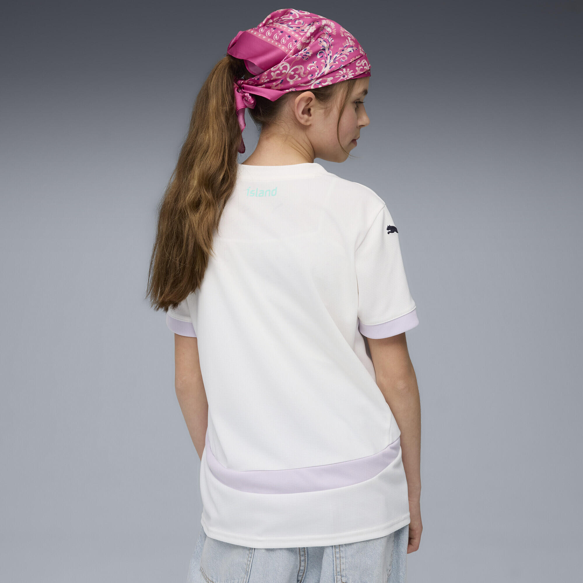 Maglia gara Away Team Islanda 2025 per ragazzi PUMA White New Navy Blue 5/7