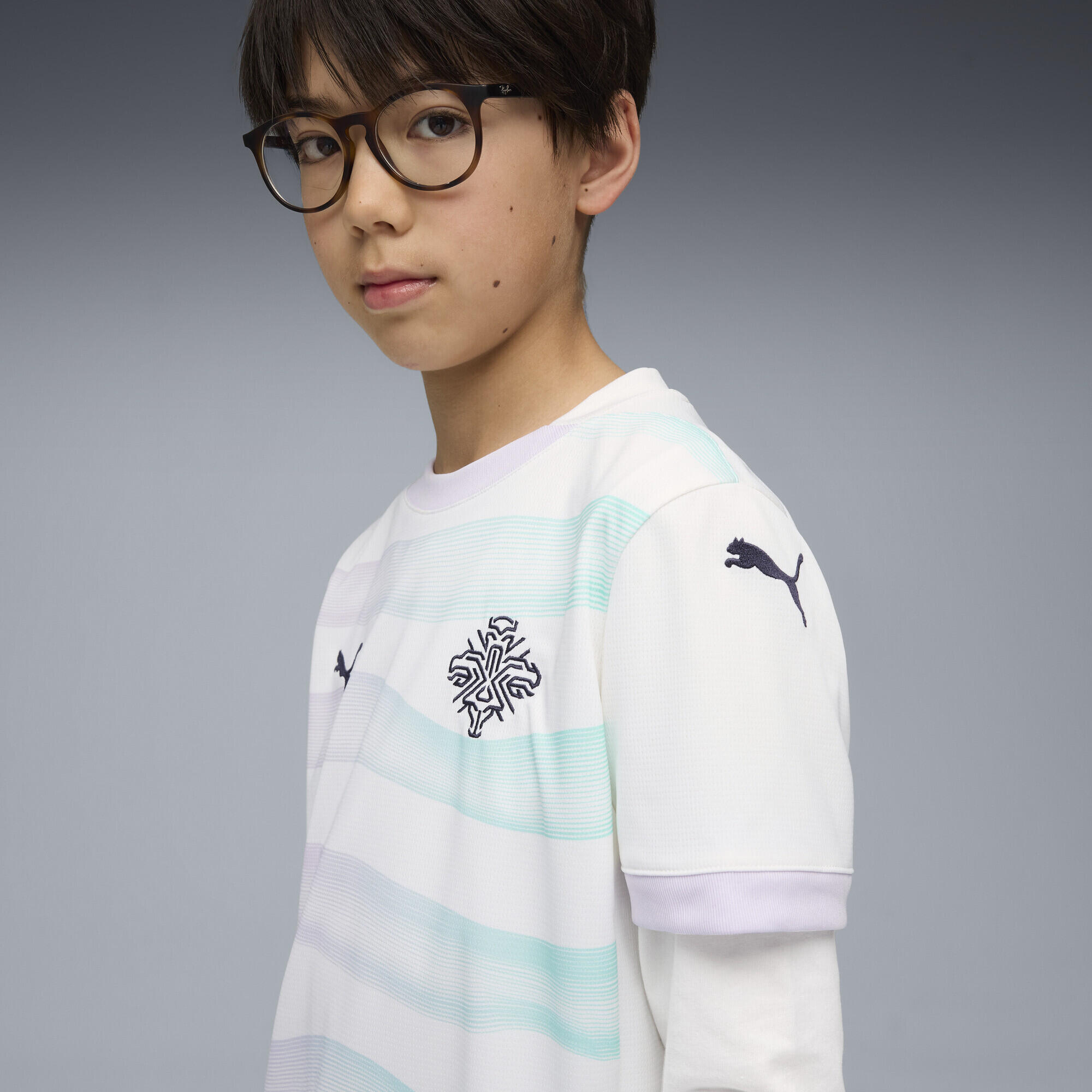 Maglia gara Away Team Islanda 2025 per ragazzi PUMA White New Navy Blue 3/7