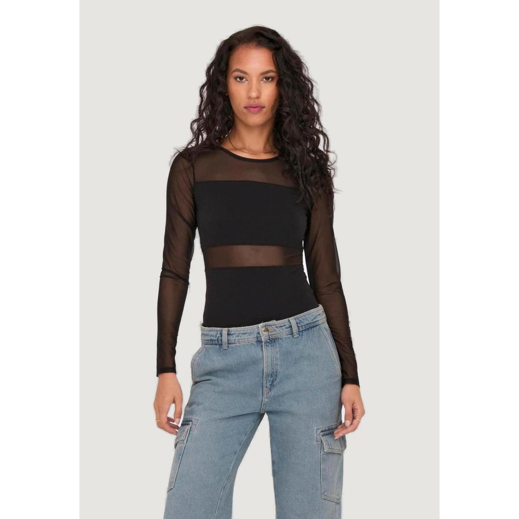 Only - T-shirt Manches Longues Onlesther L/s Mesh Stocking Jrs Noos Femme Noir - T-shirt Manches Longues - Noir - Decathlon