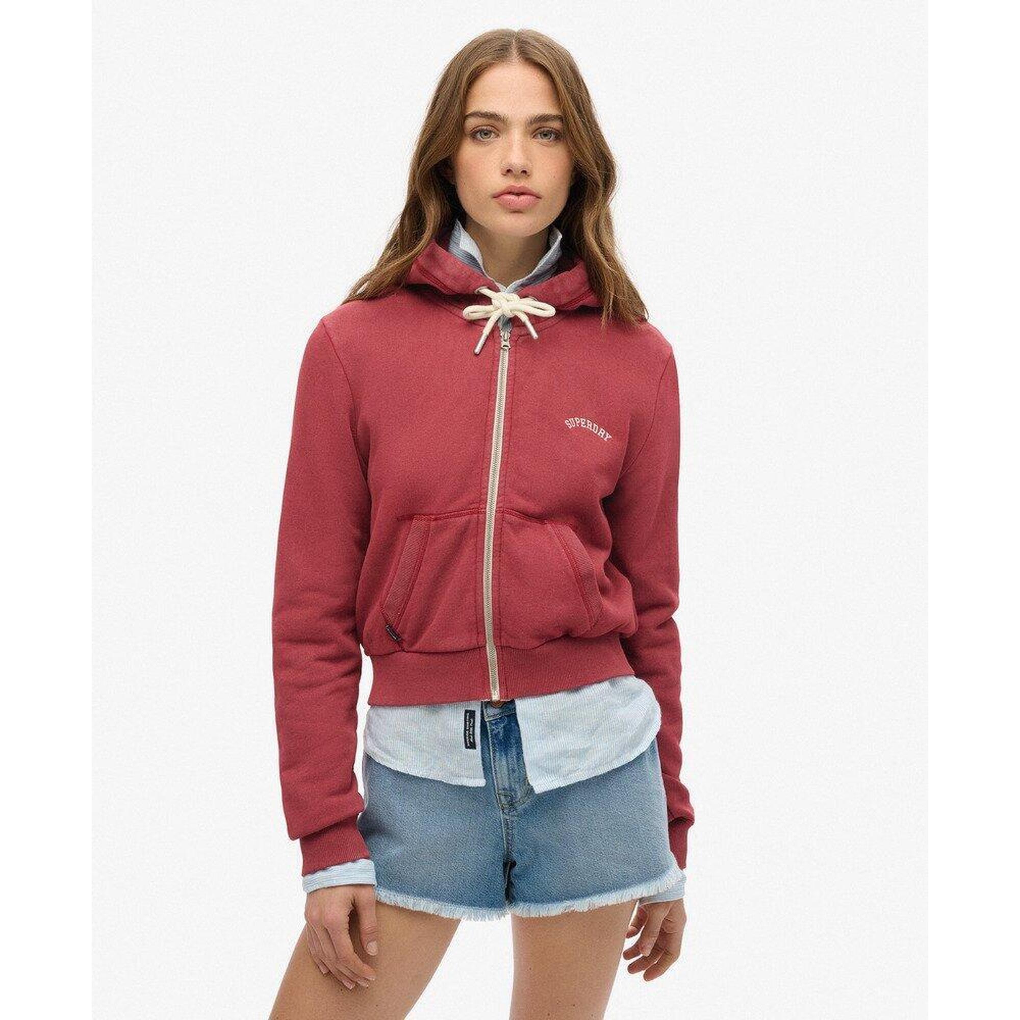 Superdry - Sweat À Capuche Zippé Essential Logo Raccourci - T-shirt Manches Courtes - Rouge - Decathlon